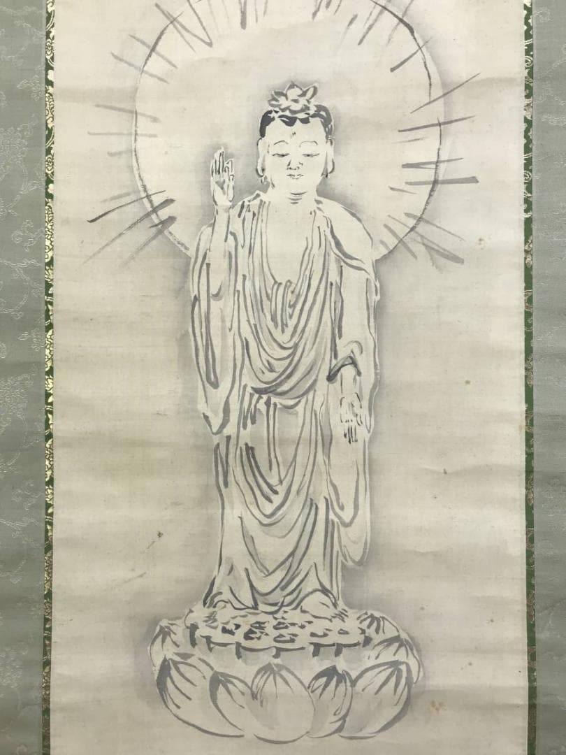 真作/渡辺小華/阿弥陀像図/阿弥陀如来/仏事掛軸/掛軸☆宝船☆AE-411