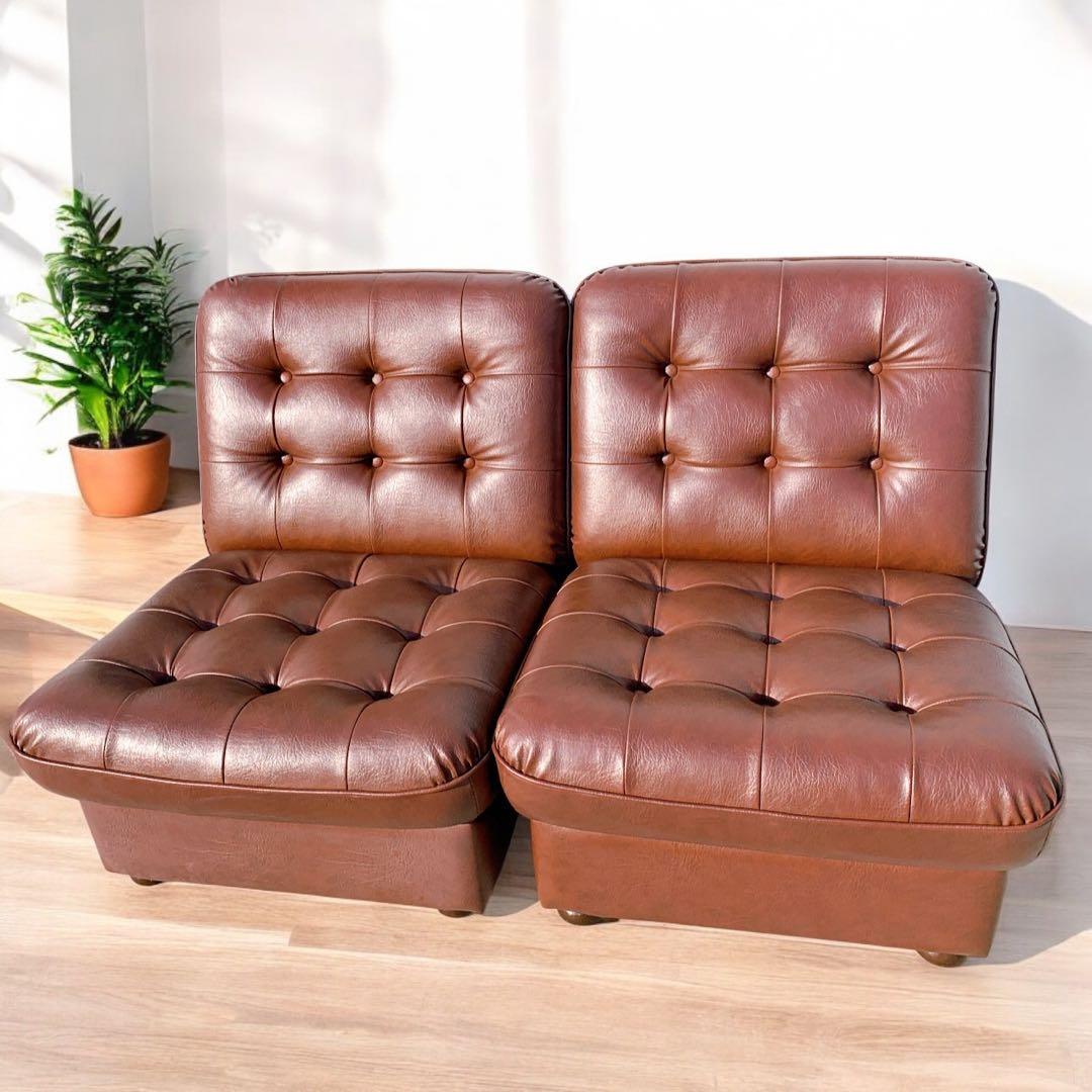 【送料無料】Karimoku カリモク 本革レザー 2人掛けソファ 昭和レトロ