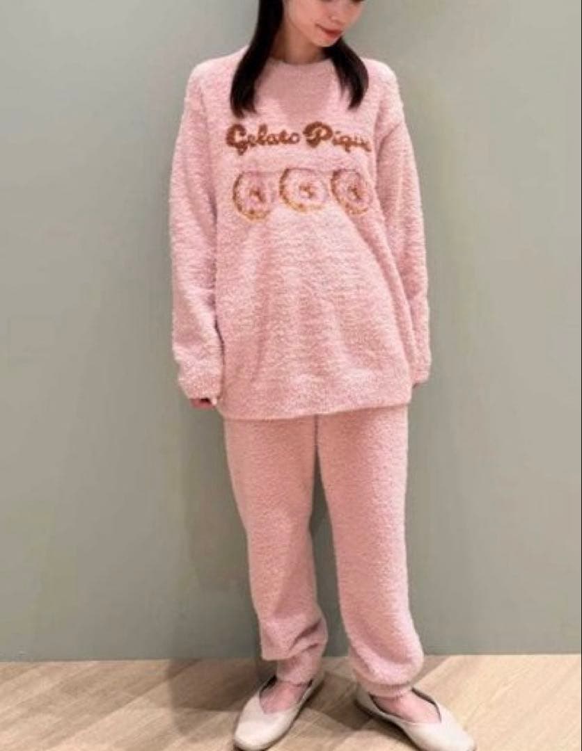 【新品】ジェラートピケ　ドーナツジャガードプルオーバー&ロングパンツ　ピンク