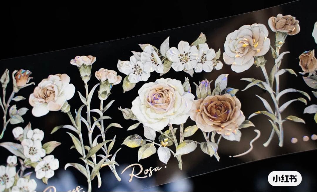 海外マスキングテープ巻売り 茶香薔薇 フラワー花 贝壳光petテープ