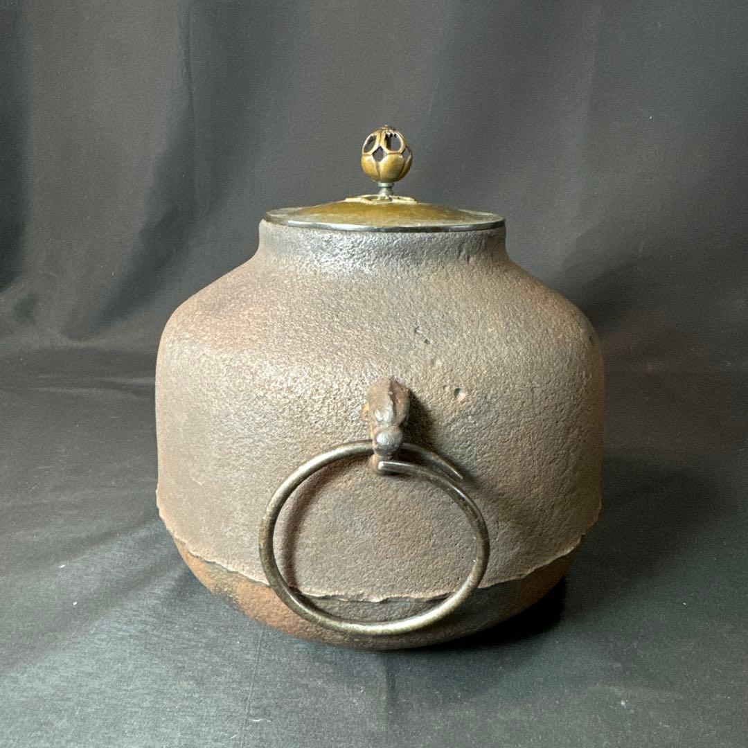 F42 送料無料 茶釜 阿弥陀堂釜 茶道 共箱 釜鐶 茶道具 金属工芸