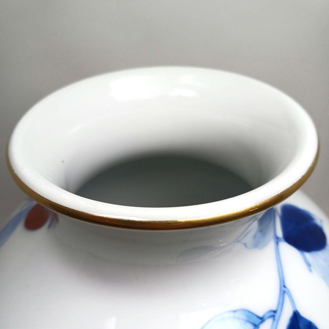 Y3122-8 深川製 染付色絵 柿図 花瓶 高さ28㎝　　ten