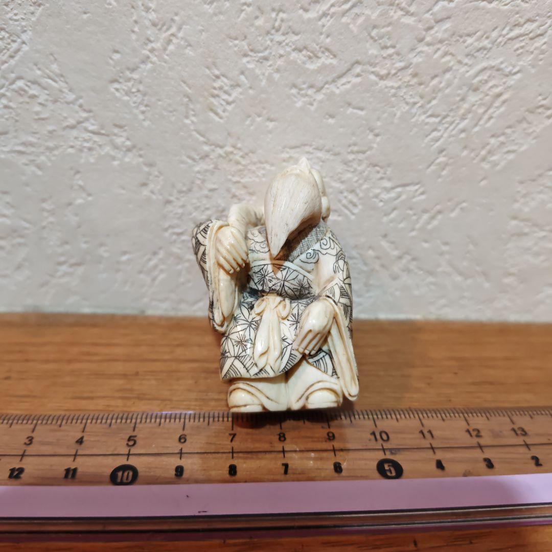 時代提物 七福神置根付 天然素材 在銘【福禄寿】高さ約