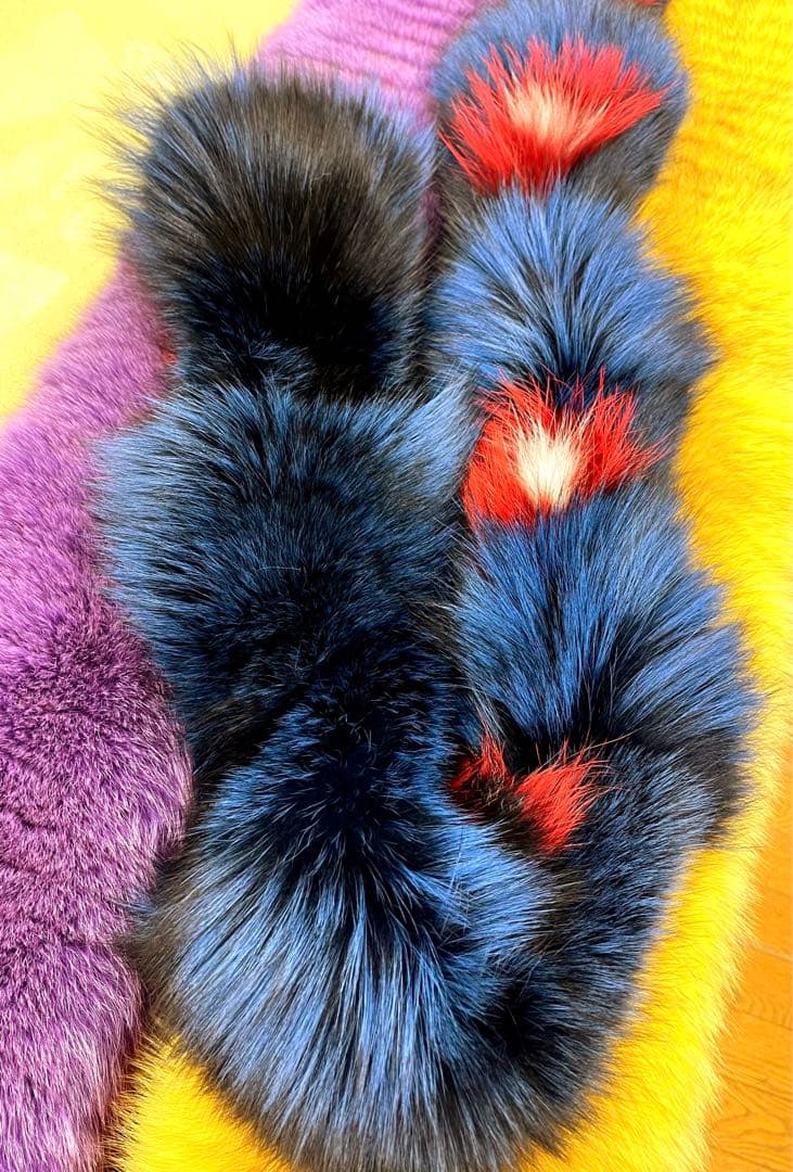 silver (銀狐) fox muffler／デザインブルー／GAKE日本製❣️