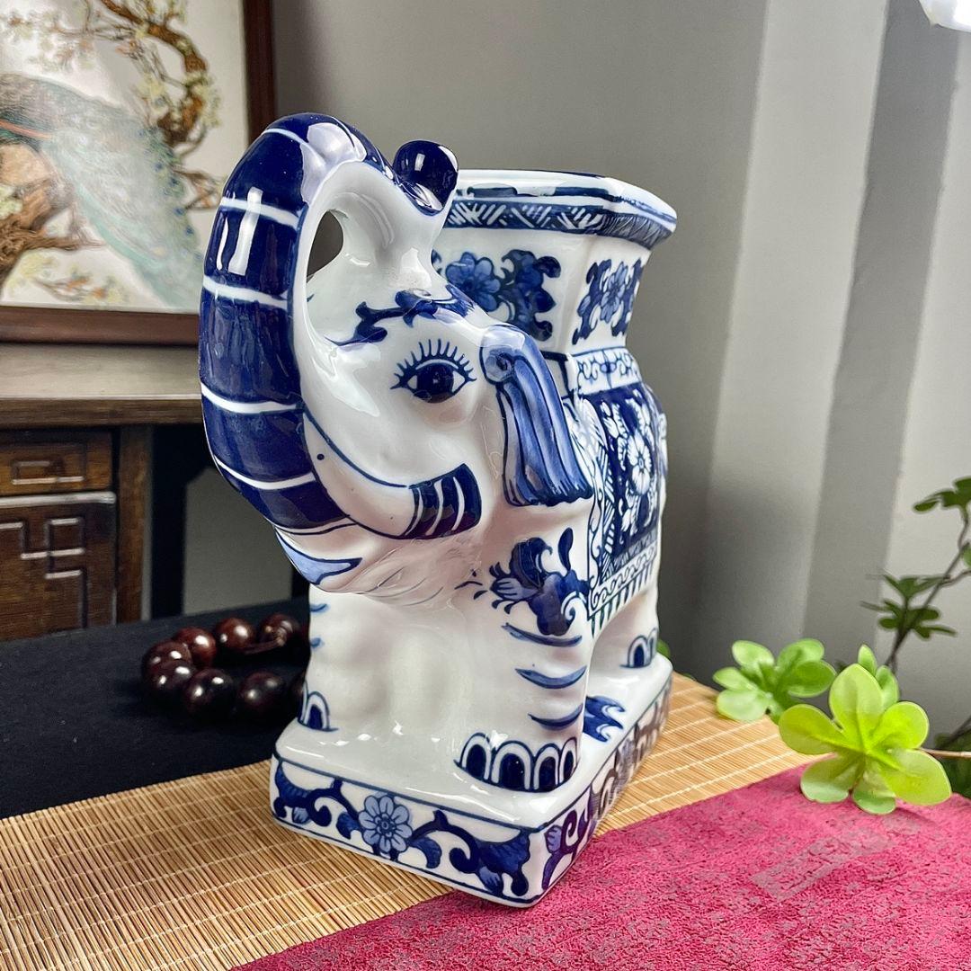 景徳鎮 陶磁器 手描き象 置物 燭台装飾品 工芸品家と住宅の