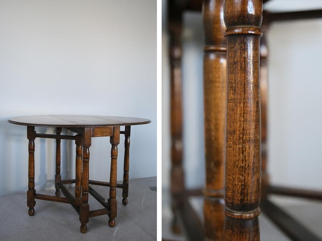 英国アンティーク木製ゲートレッグテーブル/ダイニング机バタフライ(92-158)