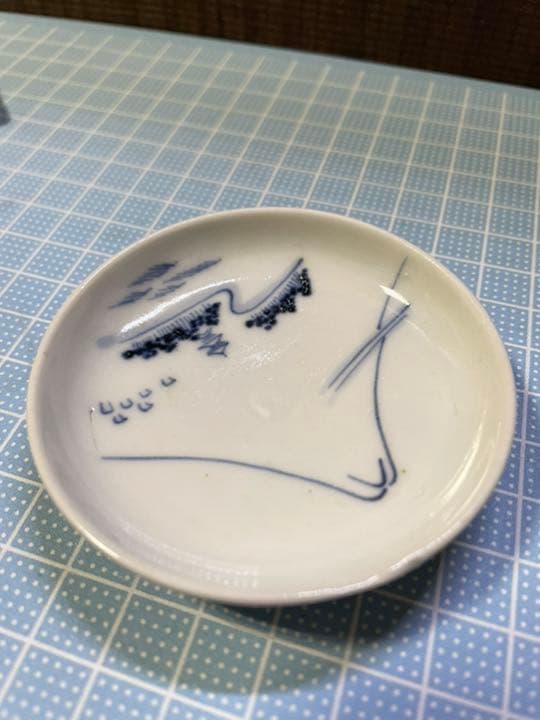 豆皿 【m75 骨董 極小 天塩皿 染付 富士山 山水 風景画 古伊万里】