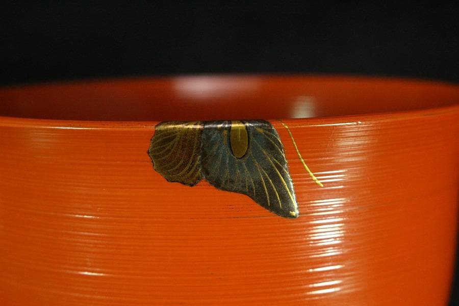 京都 象彦 造 群蝶蒔絵 朱刷毛目 小吸物椀 五客 共箱 美品(K-XA804