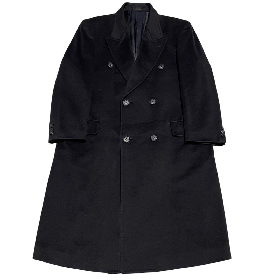 カシミヤ100%【vintage】日本製 マキシ丈ダブルチェスターコート 濃紺L