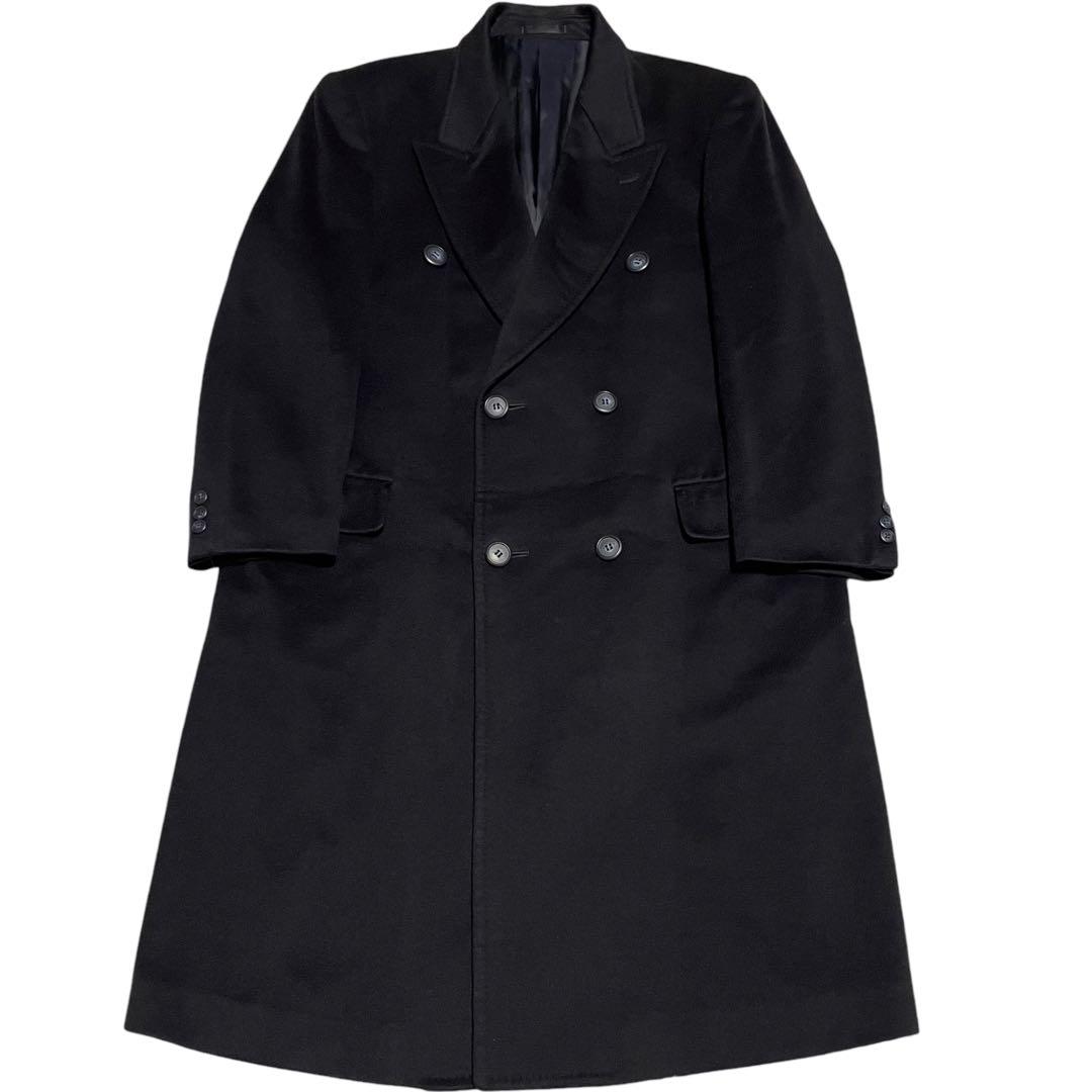 カシミヤ100%【vintage】日本製 マキシ丈ダブルチェスターコート 濃紺L