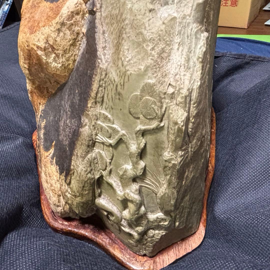 中国古美術品　山水風景彫硯　特大　緑端溪硯　15.6kg