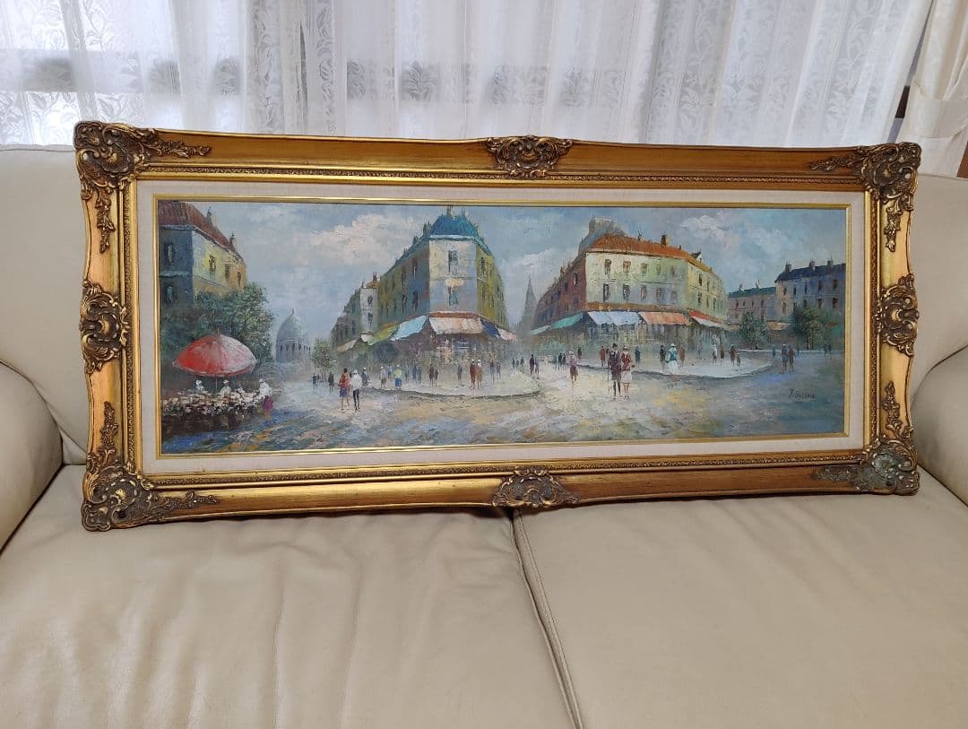 Y.Simon 風景画 油彩画 油絵 パリ街並み 絵画 額装 サイン 箱あり