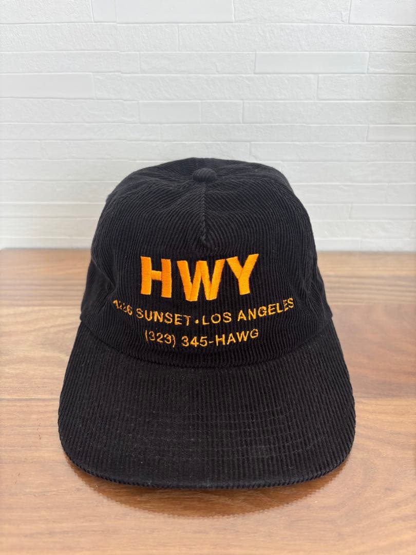 HWY 刺繍ロゴ 黒キャップ ハイウェイ チョッパー コーデュロイ
