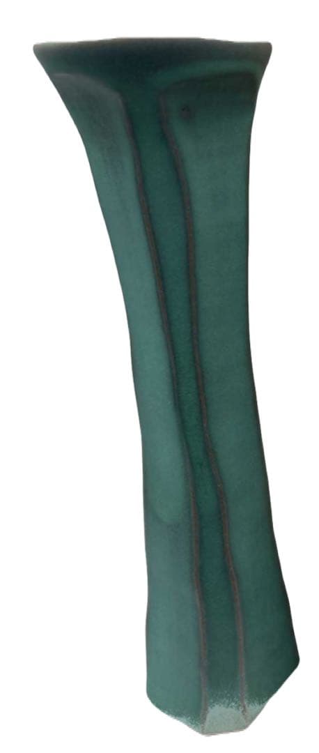 清水悠三 秀逸作 緑釉面取花瓶共箱（師）楠部彌 弌⑥