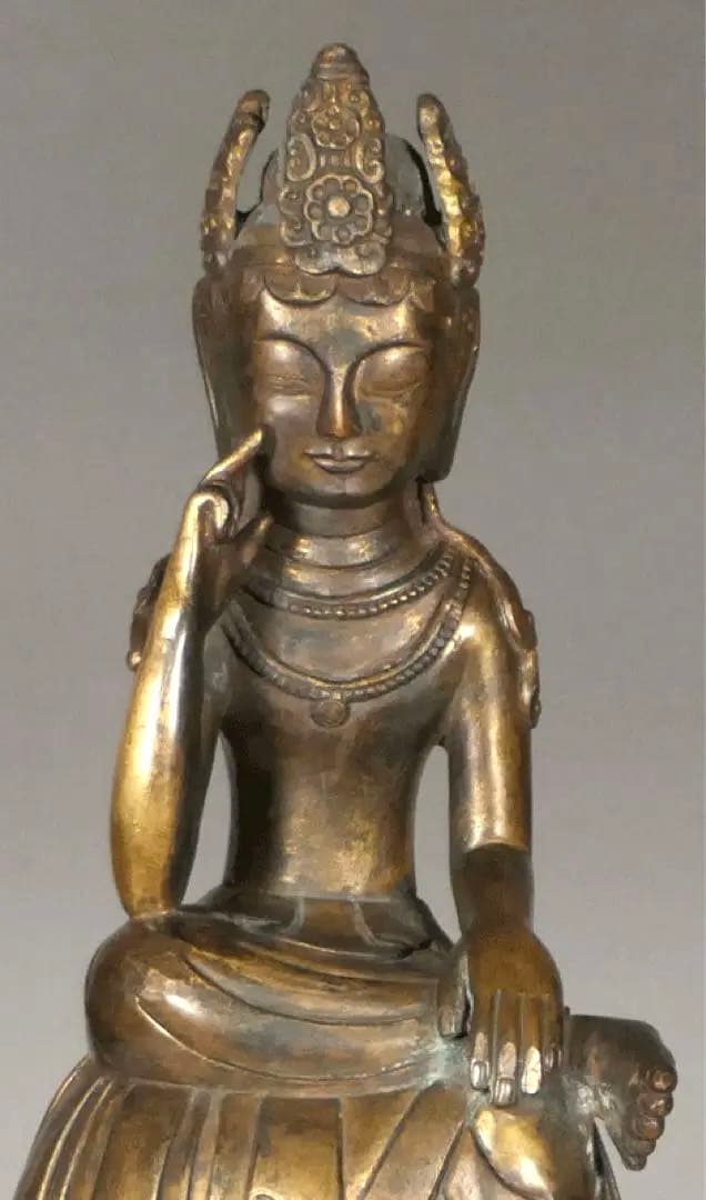 金銅弥勒菩薩半跏思惟像 白鳳時代 】 小金銅仏 銅造鍍金仏 骨董 仏像