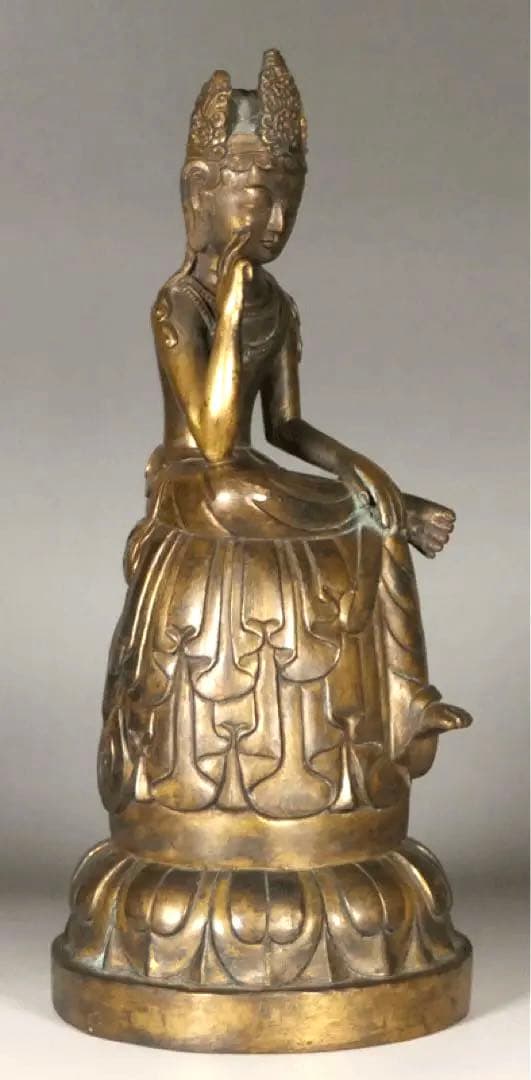 金銅弥勒菩薩半跏思惟像 白鳳時代 】 小金銅仏 銅造鍍金仏 骨董 仏像