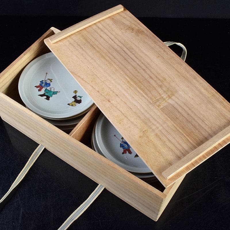 九谷焼 初代徳田八十吉造 古九谷写 絵変中皿 五客二組 共箱 F R9208B