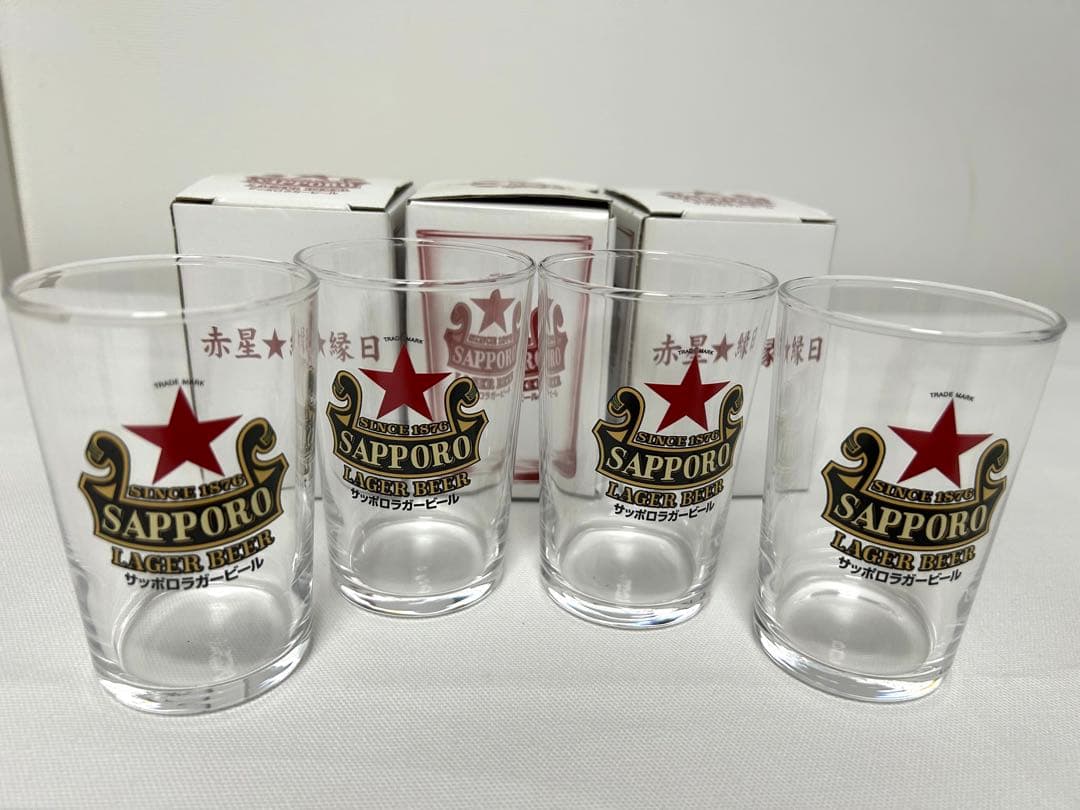 未使用】サッポロラガービール 赤星 縁日グラス 4個セット 非売品