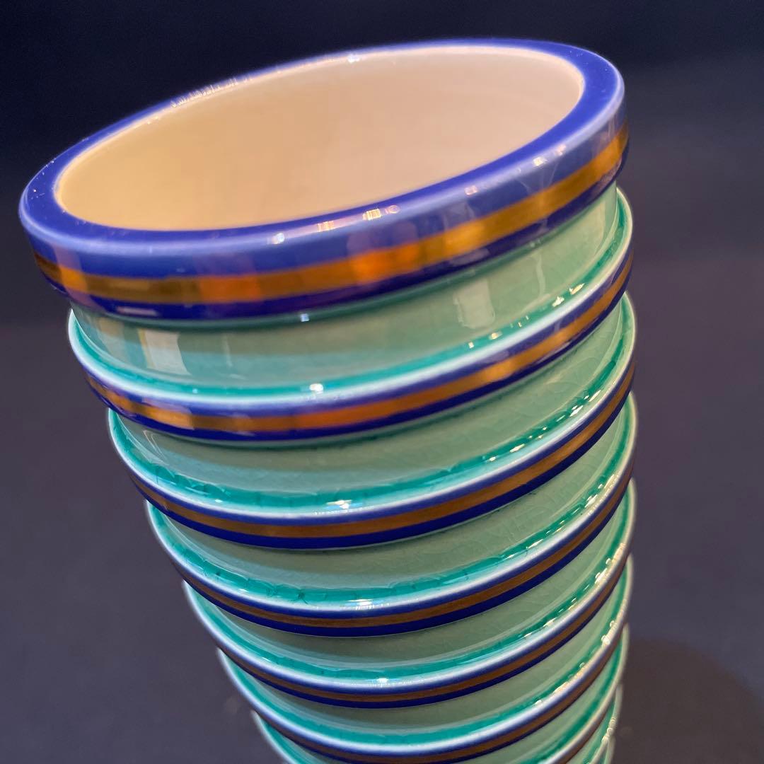 中村 翠嵐】(造)『砧花入 』『淡青交趾独楽筋』共箱※美品