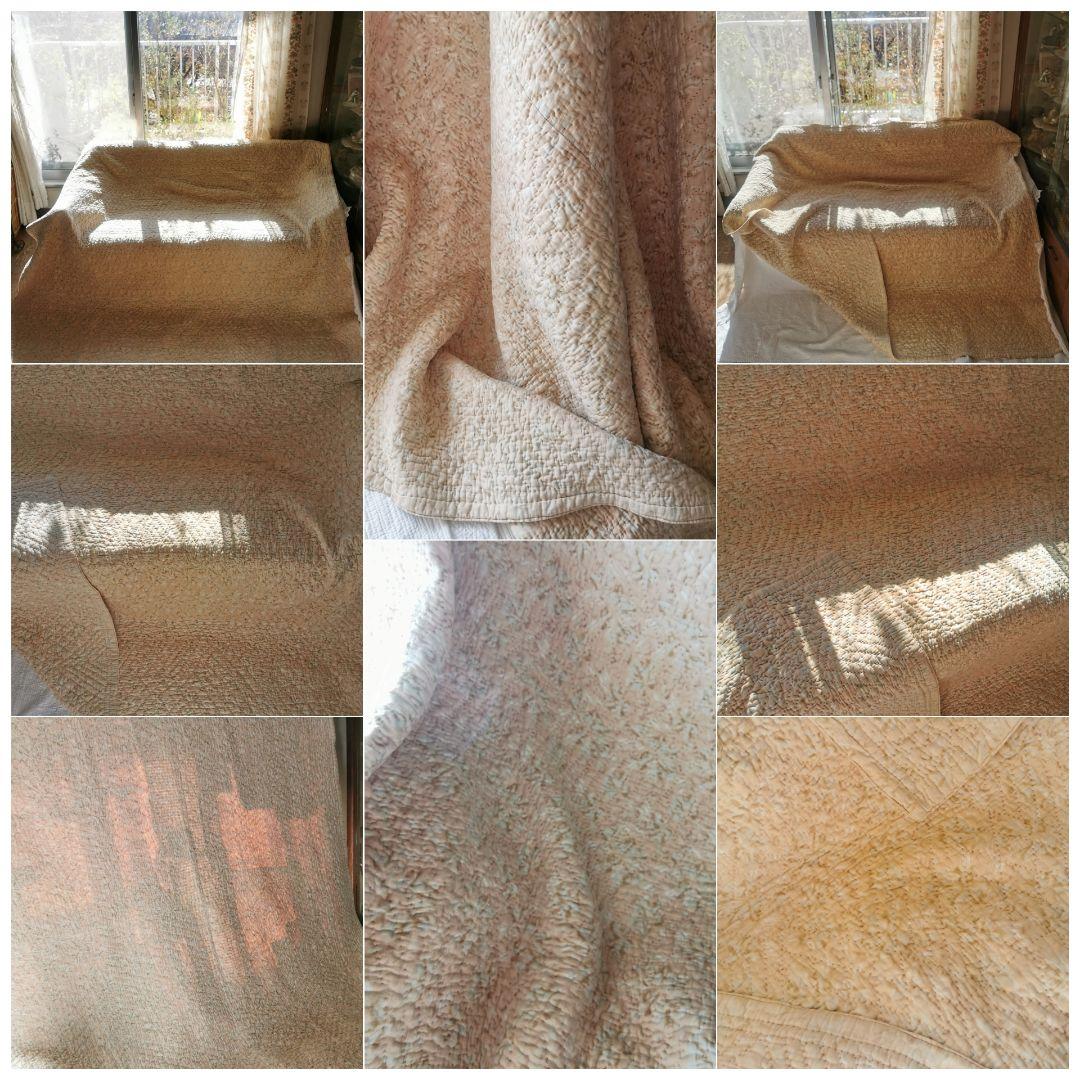 アンティーク ダーラムキルト 手縫 ブライダルホワイトキルト リーフ