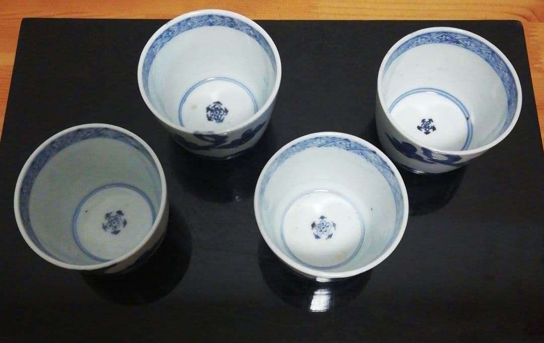 古伊万里　染付　蕎麦猪口　花図　4客　食器