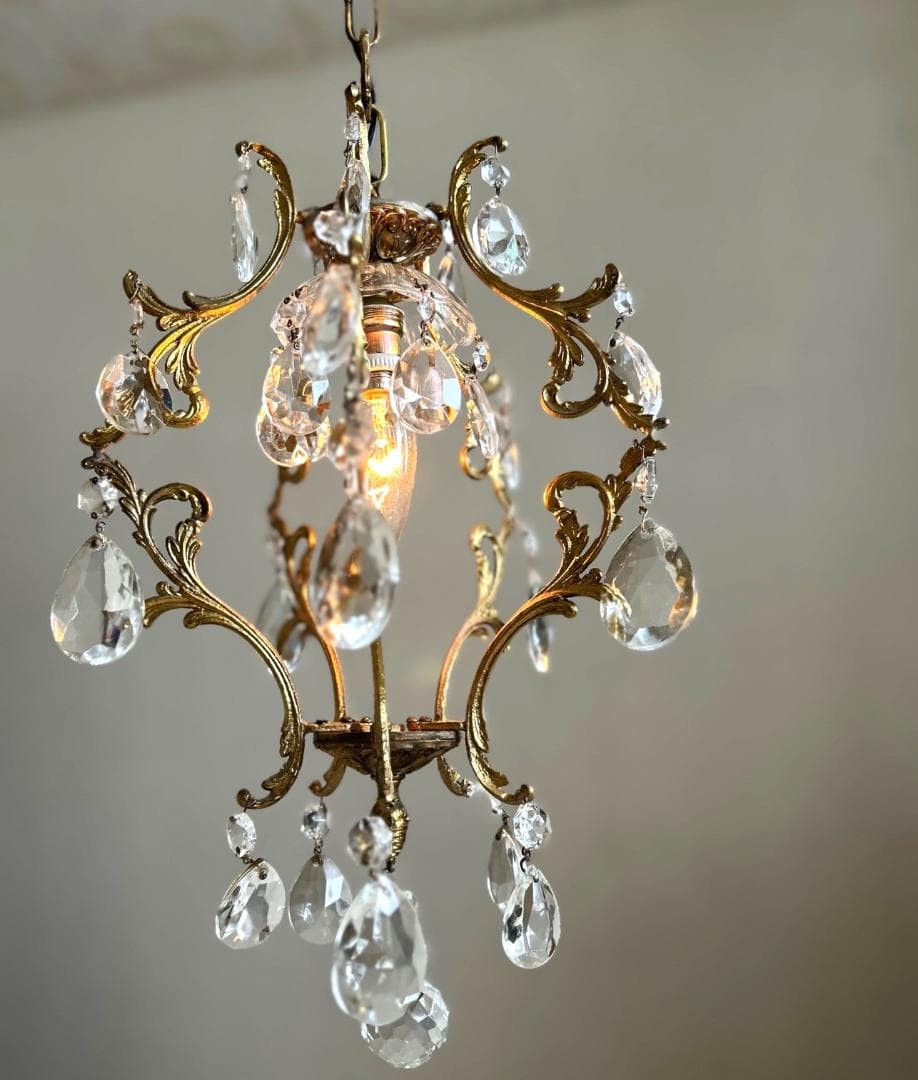 フランスアンティーク シャンデリア ガラスドロップ 照明 ランプ PARIS