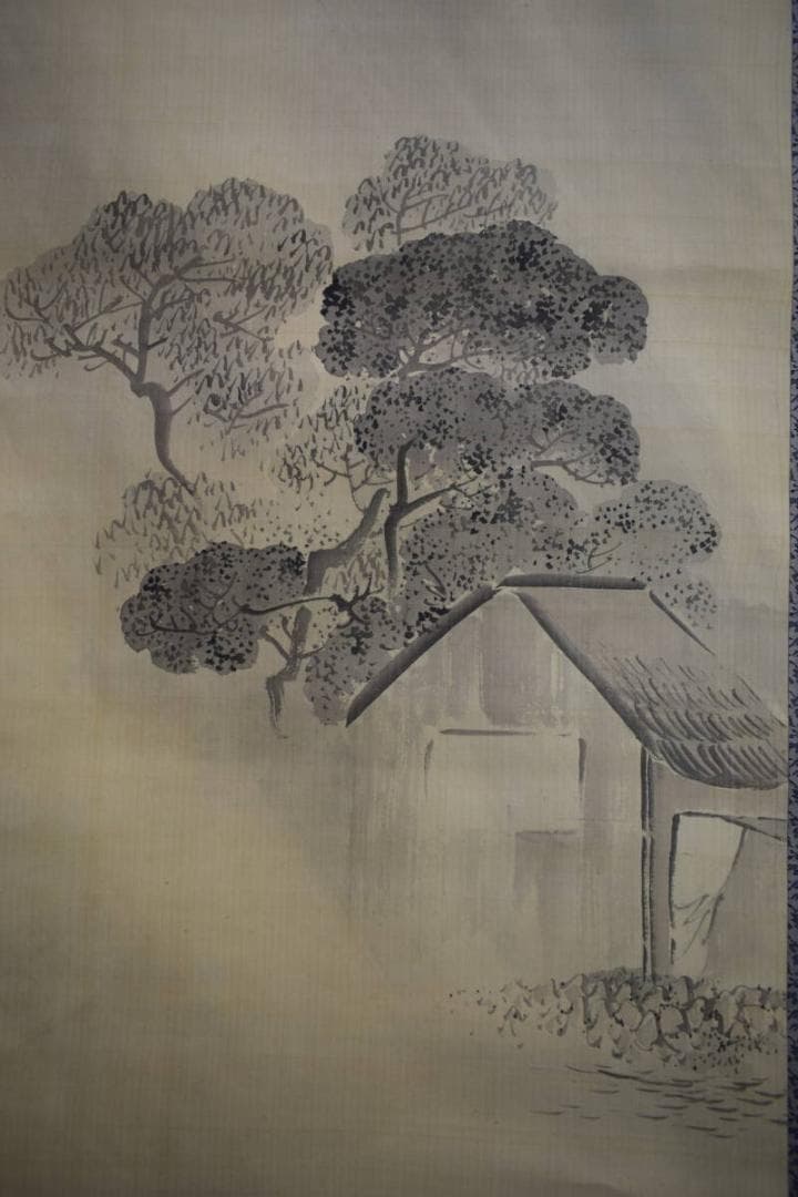 岡本豊彦/山水小屋図/雨中水辺図/布袋屋掛軸HJ-533