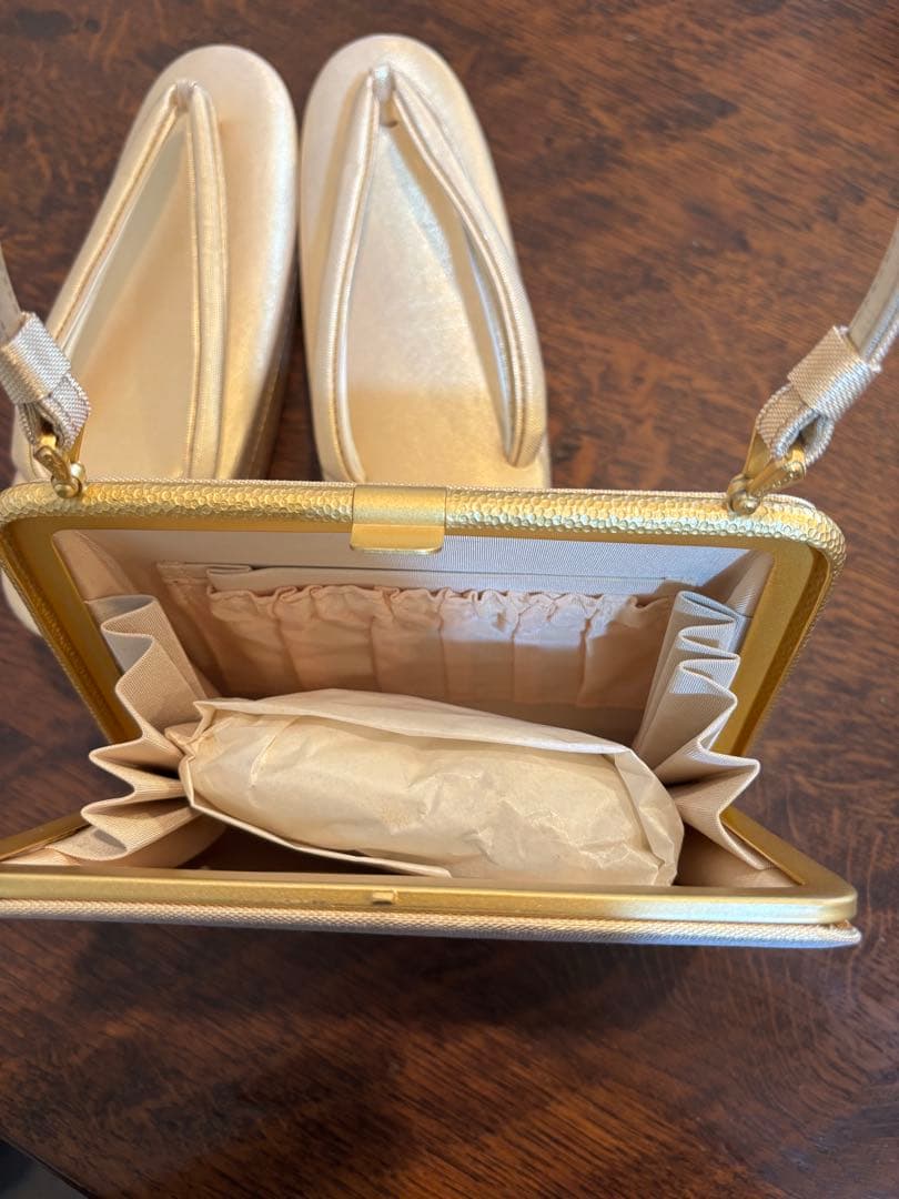 礼装用　佐賀錦の草履バッグセット　シャンパンゴールド　Mサイズ
