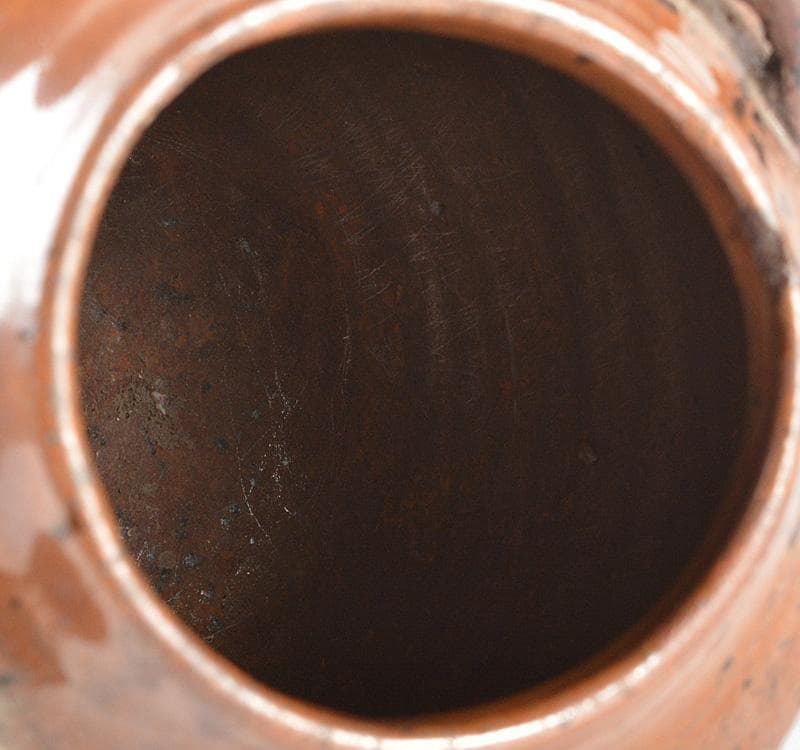 瀬戸焼　美濃焼　古瀬戸　柿釉　双耳花入　小壷　鉄漿壷　時代箱付　V　R5187