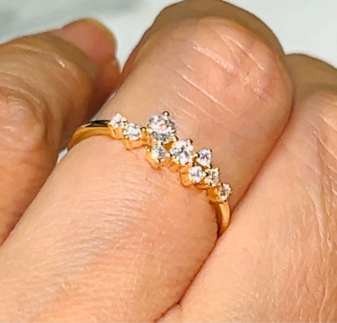 匿名配送　鑑別書　18kゴールド　9粒ダイヤモンドリング　アレルギー対応　新品