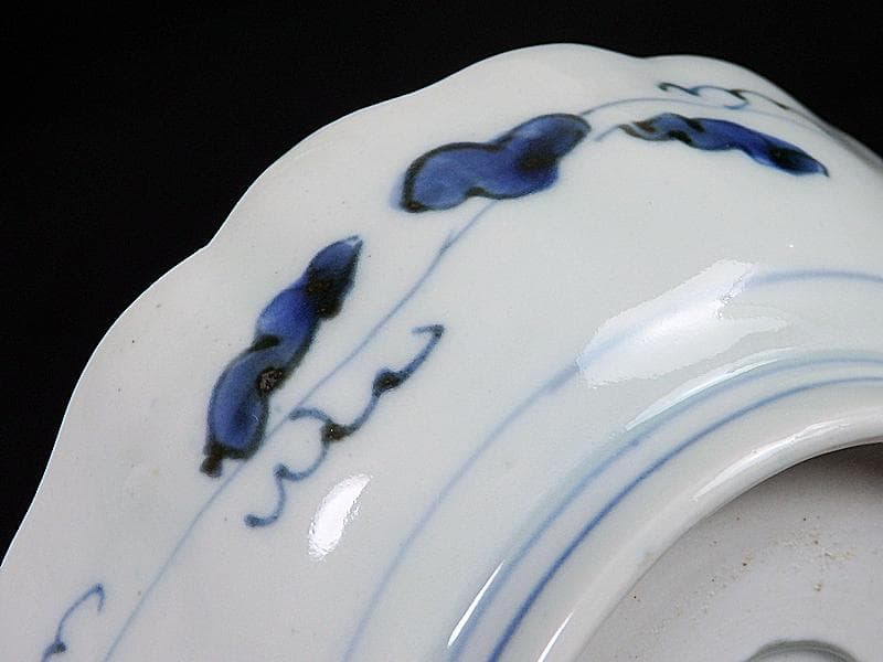 古伊万里 染付 丸紋 月に笹の図 膾皿 2客 江戸