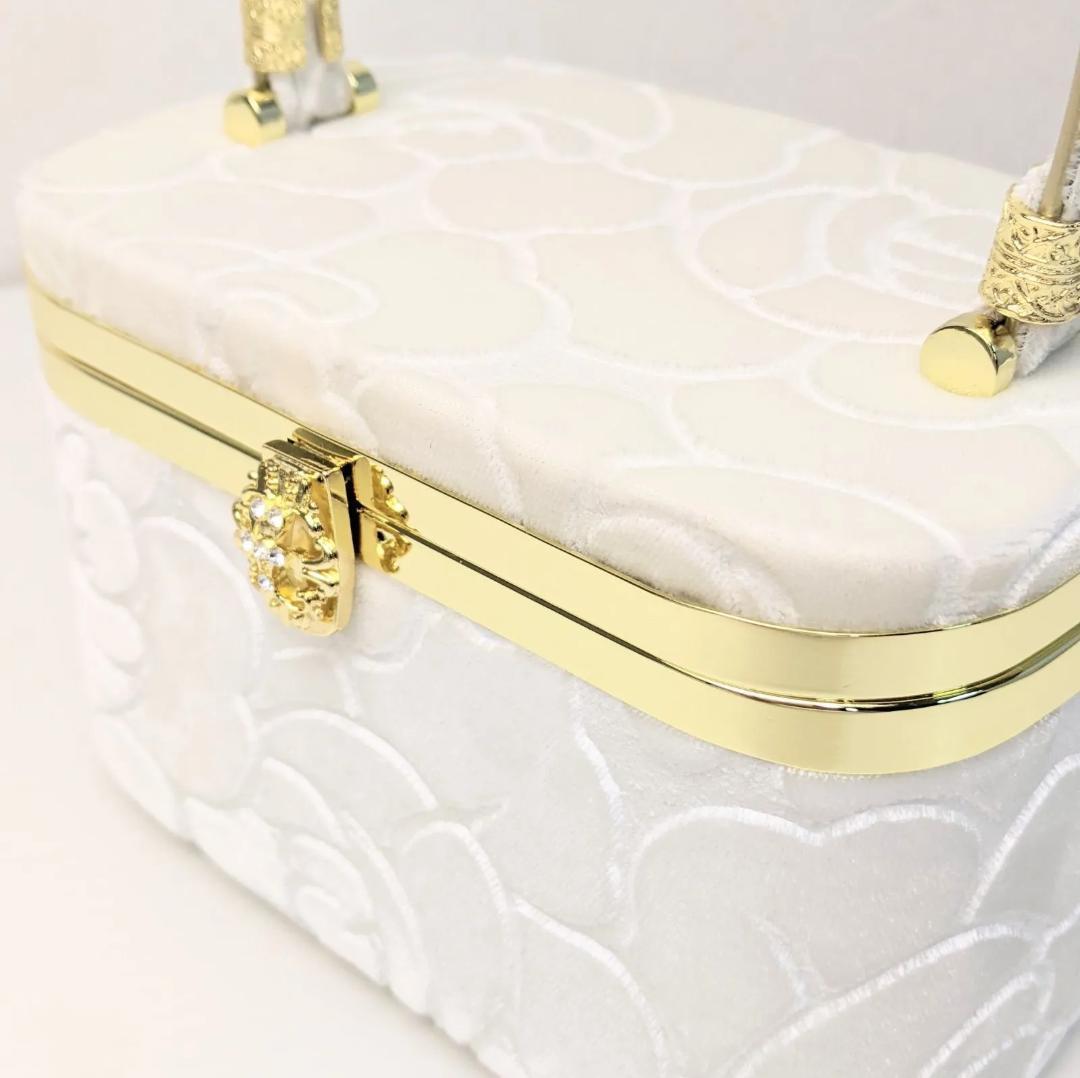 立体ベロア生地 振袖用 草履バッグ セット ホワイト u62