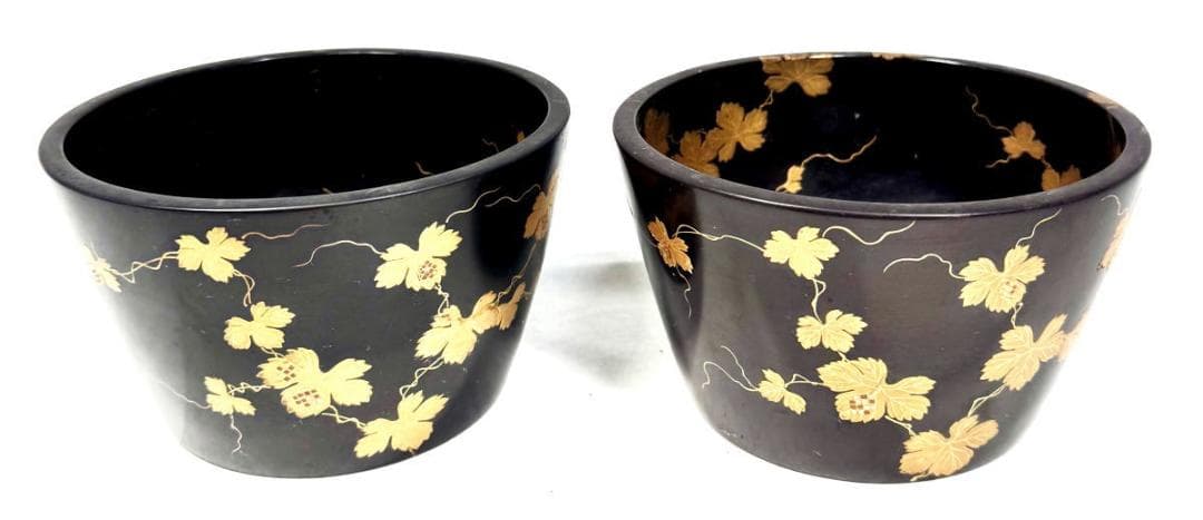 江戸時代 木製金蒔絵唐草文地 杯洗 盃洗 2個 漆器 時代物 骨董