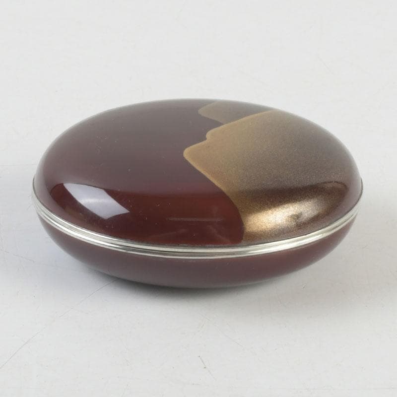 茶道具　山中塗師　新谷清　漆峰作　遠山蒔絵　錫縁　香合　共箱　V　9253