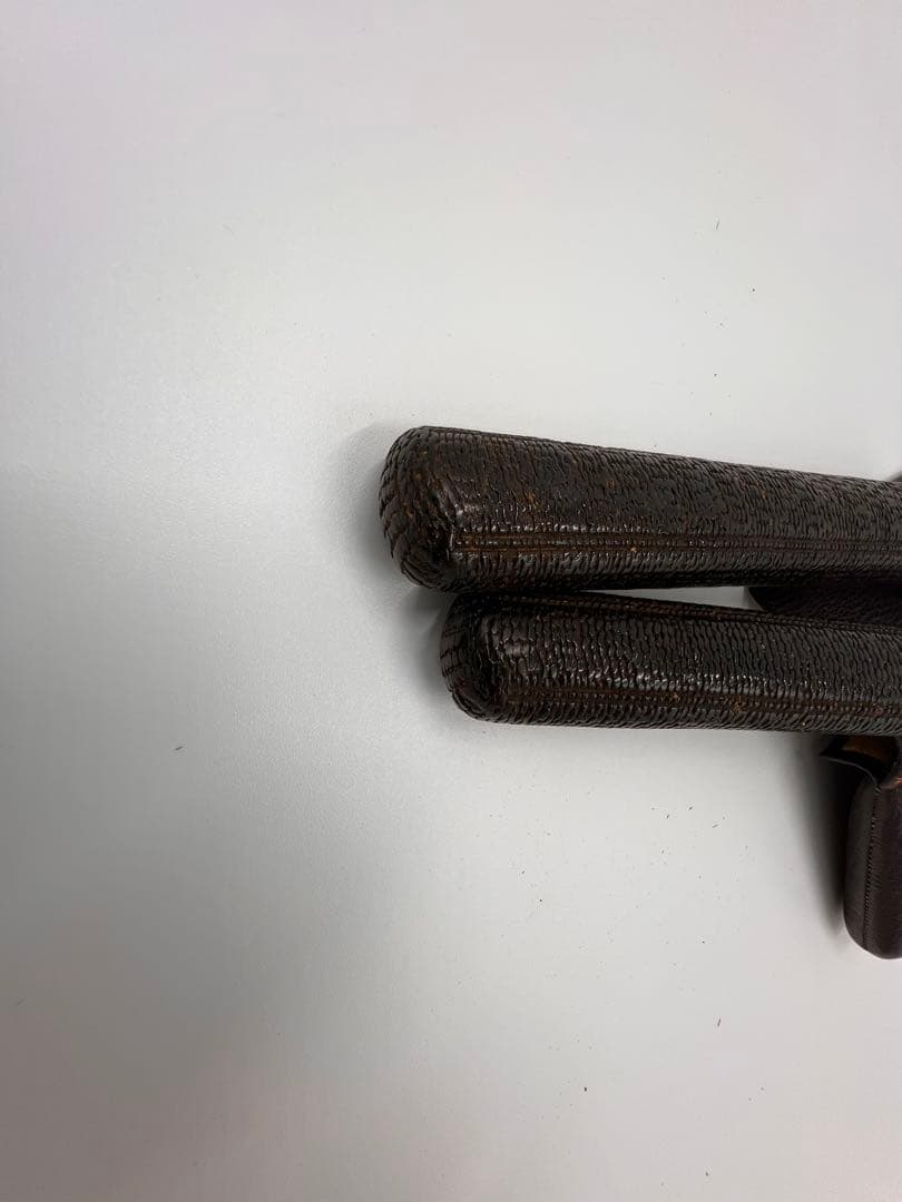 明治〜大正期 人物彫金刻印有 キセル一式 煙管 竹胴 皮袋・筒