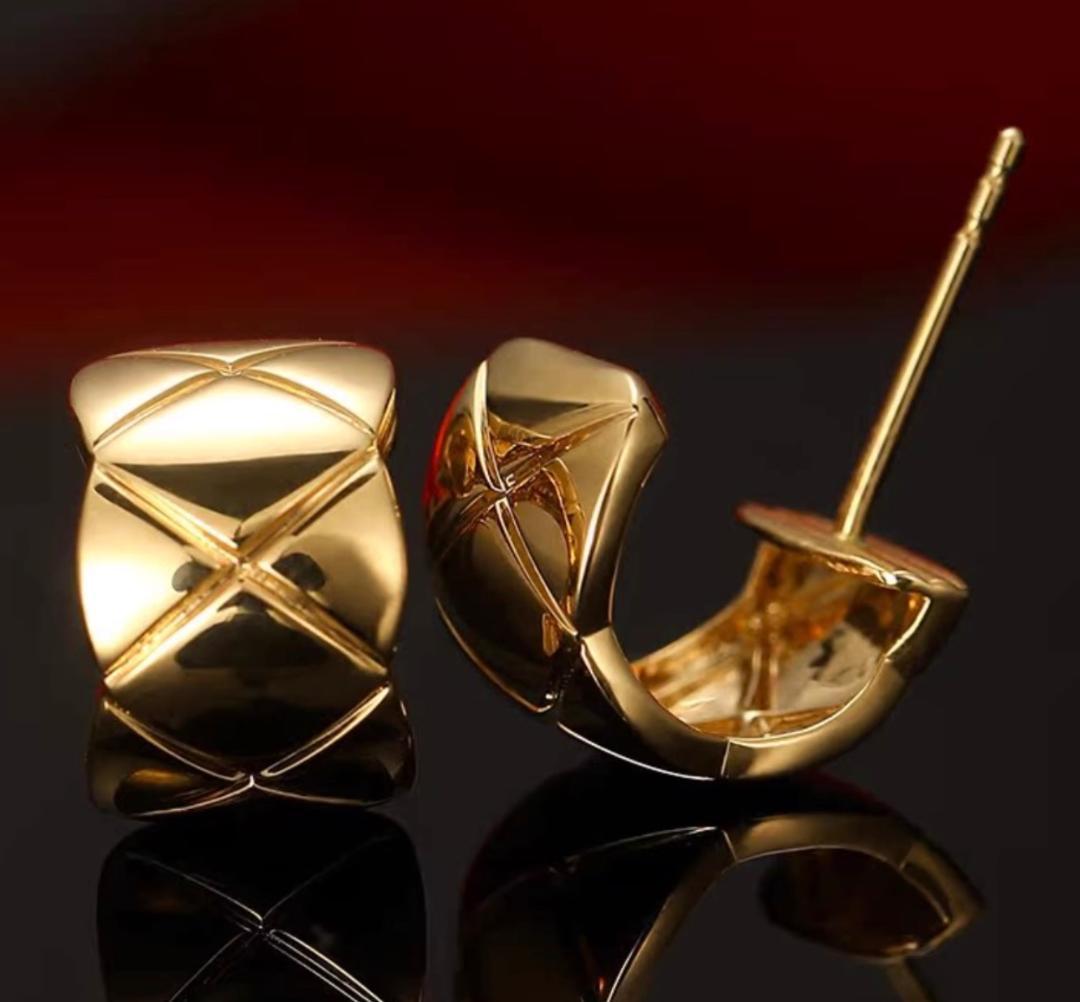 K18YG スタッドピアス ダイス柄 イエローゴールド 18K Cカール X模様