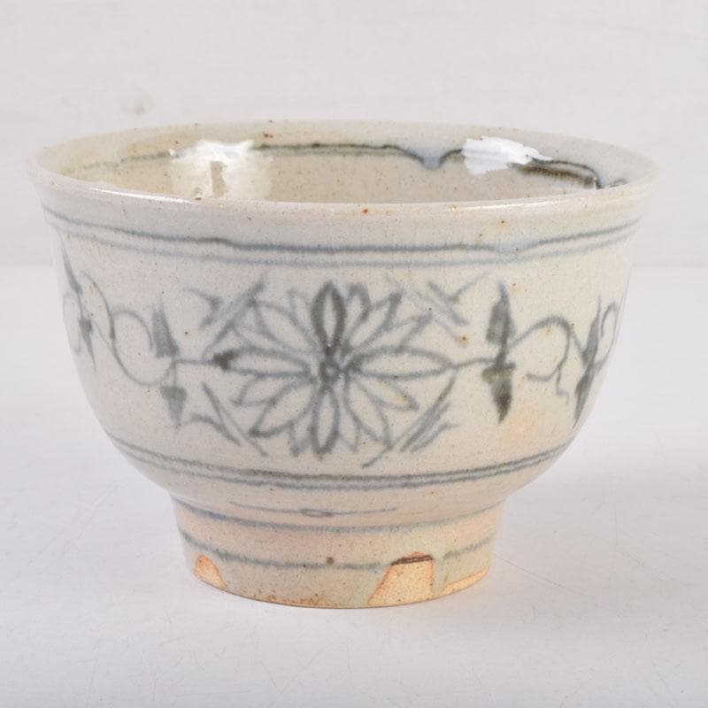 茶道具 八幡窯造 安南染付 花草文 茶碗 共箱 C 8403