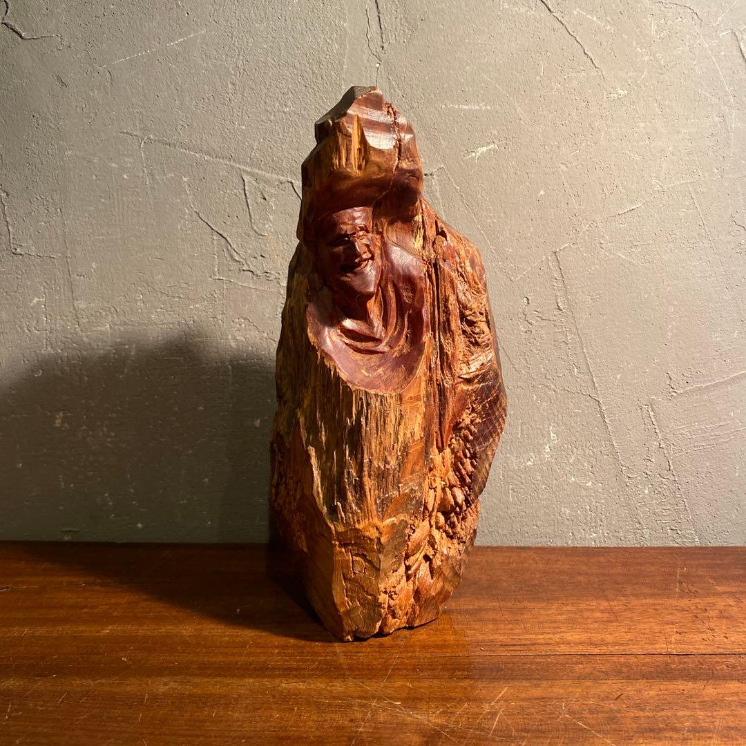 天然木 一刀彫り 木彫置物 オブジェ 伝統工芸 骨董品 時代物 達磨
