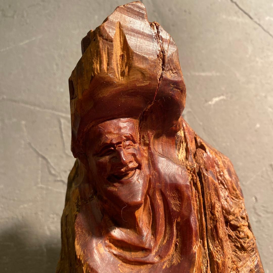 天然木 一刀彫り 木彫置物 オブジェ 伝統工芸 骨董品 時代物 達磨