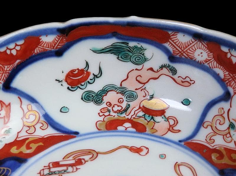 古伊万里 色絵 獅子に波千鳥の図 膾皿 春寒鉢 4客 CZd