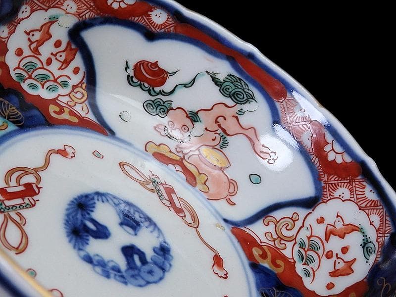 古伊万里 色絵 獅子に波千鳥の図 膾皿 春寒鉢 4客 CZd