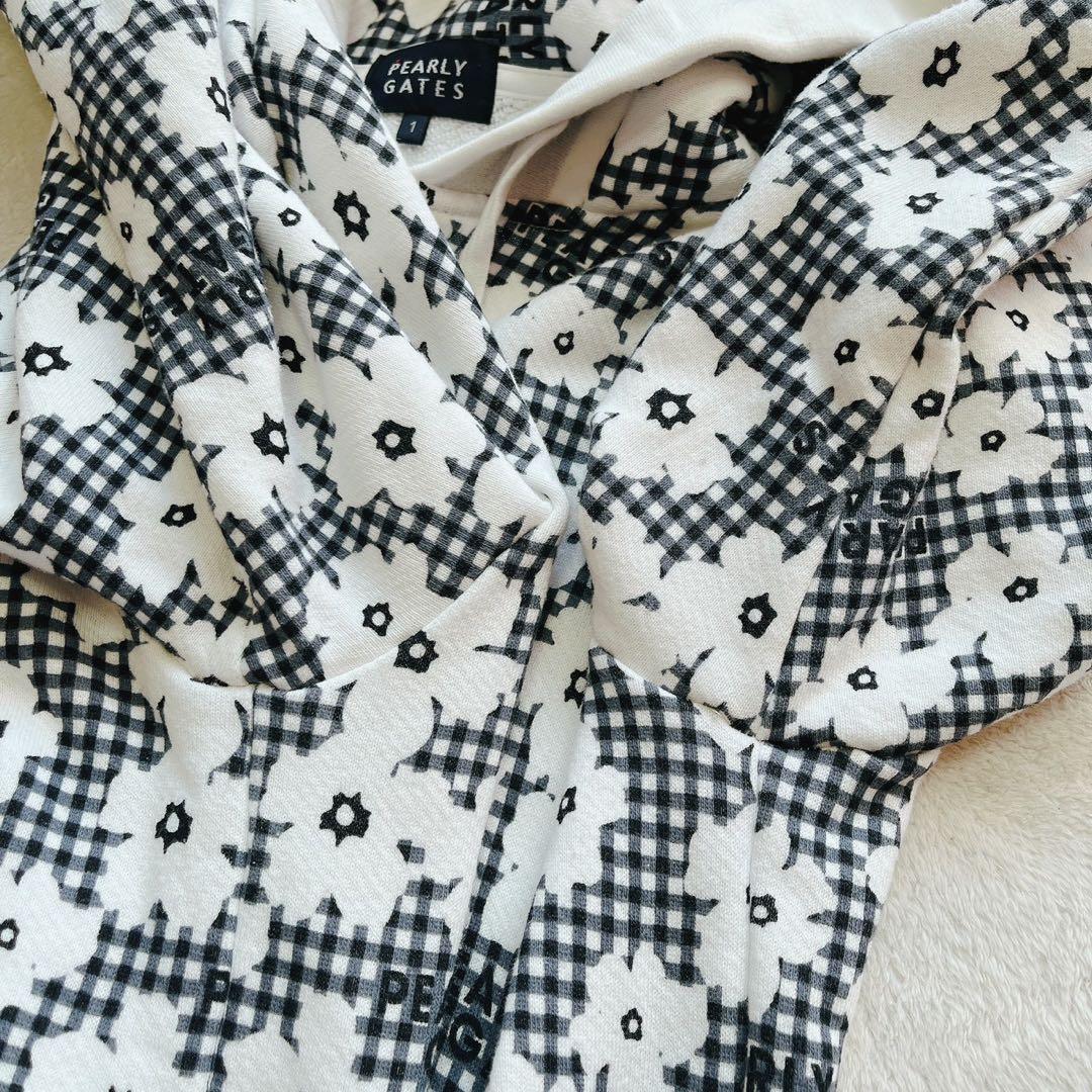 美品　パーリーゲイツ セットアップ　パーカー　スカート　チェック　花柄　裏毛