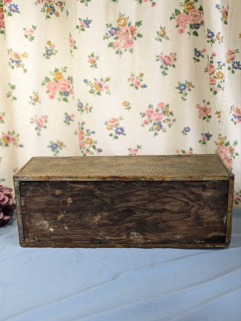 イギリス アンティーク 真鍮板張り　木製　ボックス 35.6cm