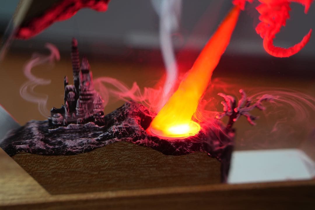 迫力満点】ドラゴンの息吹 炎の城 レジンランプ 中世ファンタジー 騎士