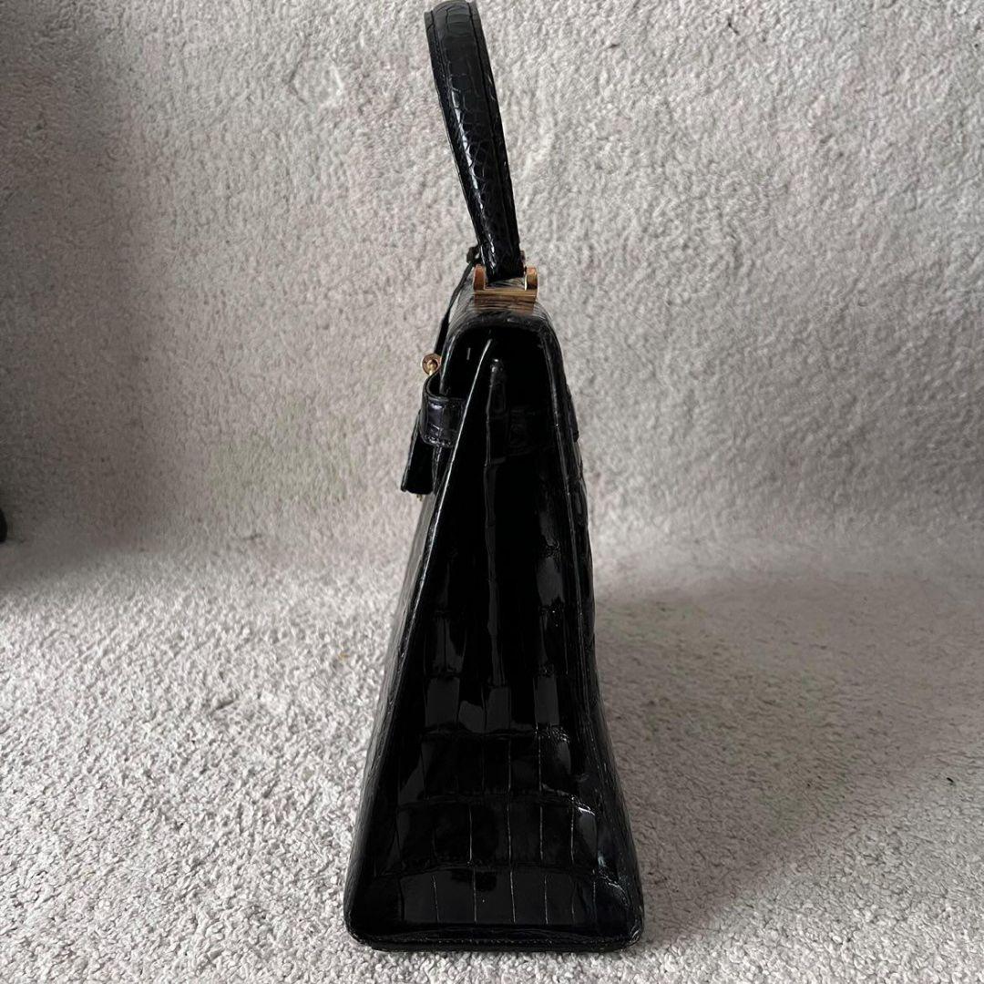 ✨最高峰✨クロコダイル 型押し ハンドバッグ カデナ 南京錠 金具 自立型 黒