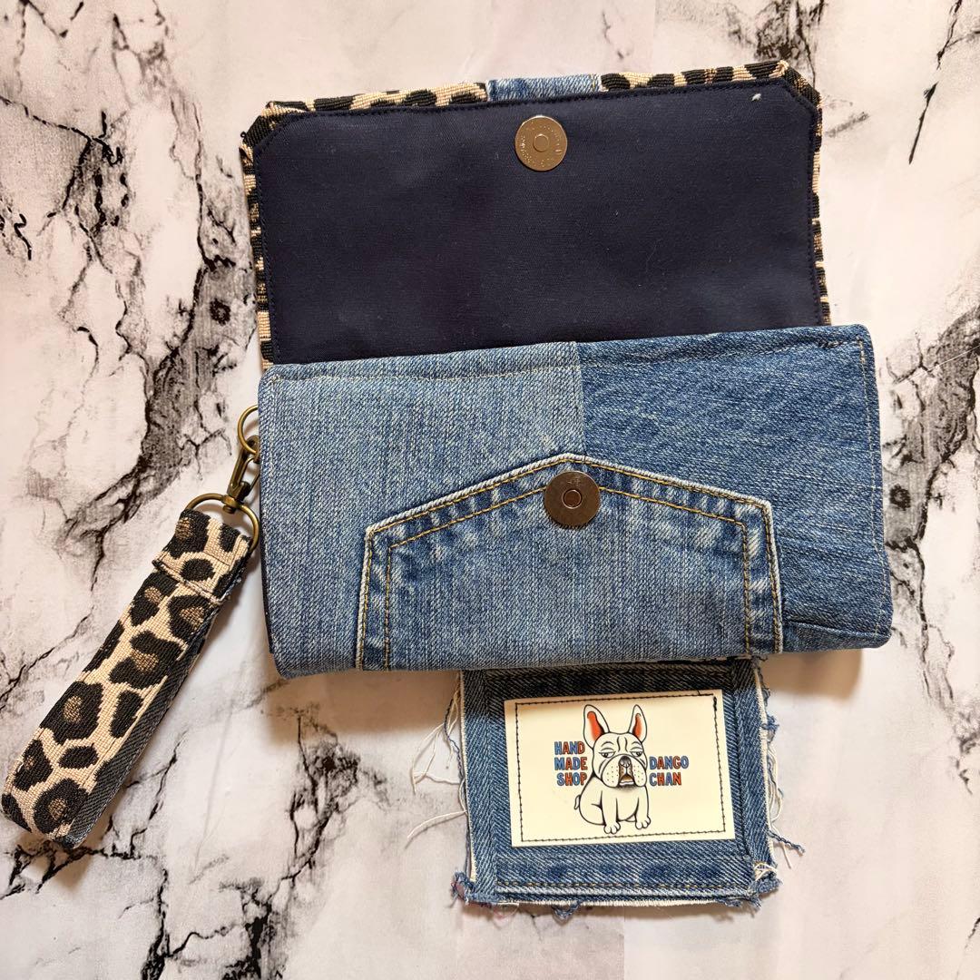 ヒョウ柄デニム長財布