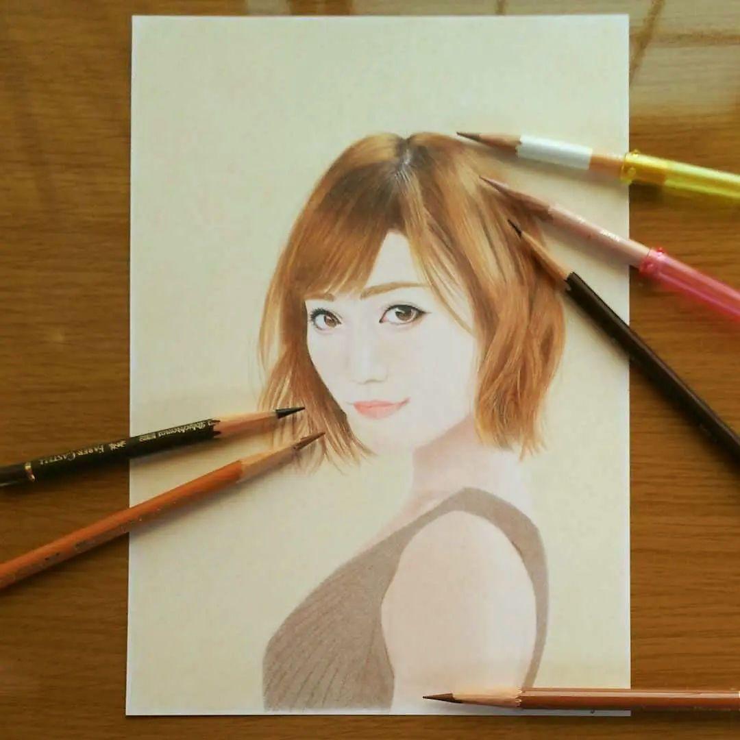 リアル色鉛筆画 No.30【原画】手描き 美人画 人物画