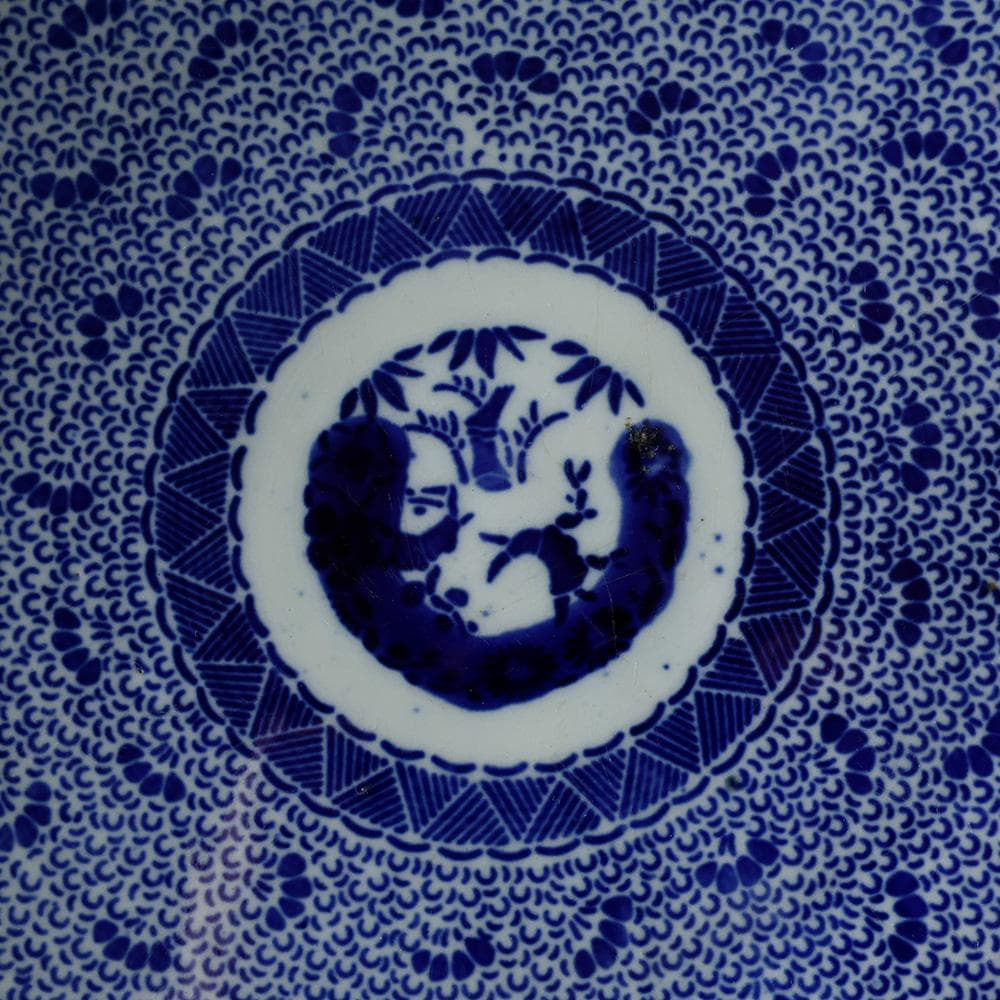 江戸幕末明治時代 古伊万里 有田 染付 尺寸大皿 微塵唐草 ベロ藍約