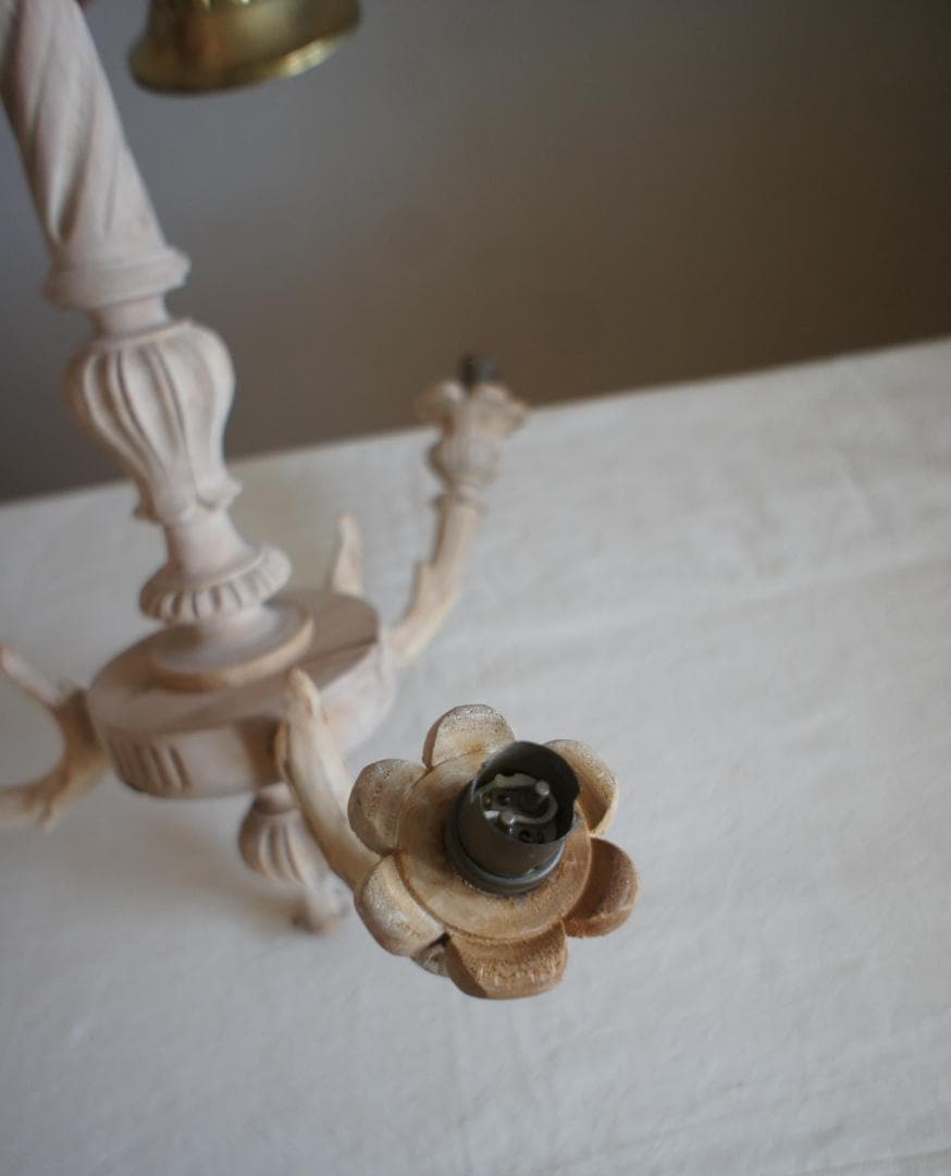 フランスアンティーク 木製シャンデリア 3灯 シャビー 店舗什器