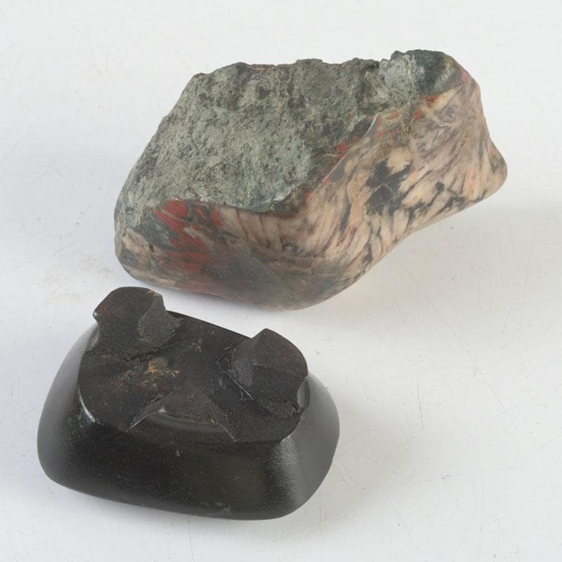 岐阜県根尾谷産 天然石 鑑賞石 菊花石 唐木台付 書付共箱 V 9425